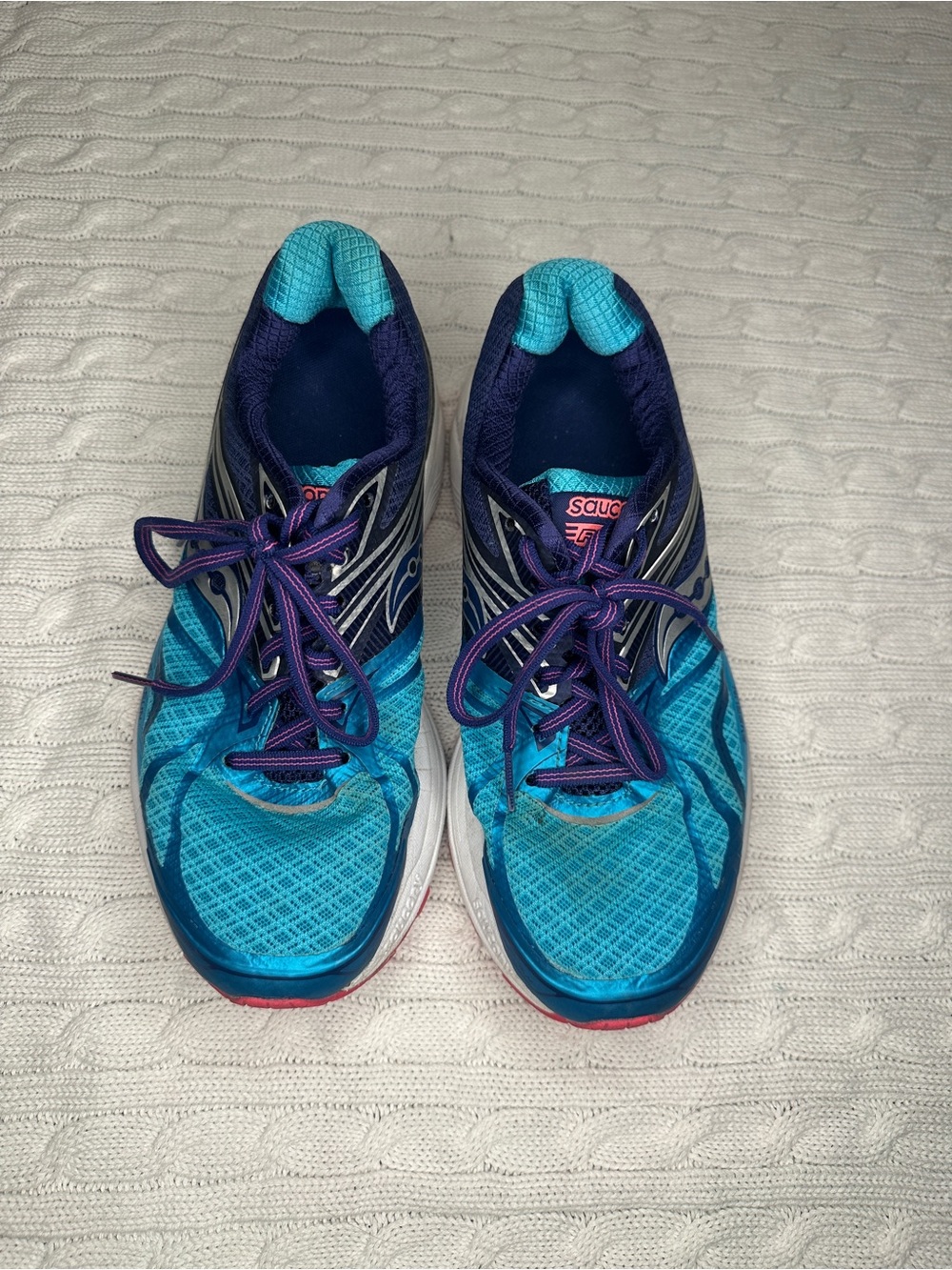 Saucony Women's Teal and Navy Athletic Running Shoes with Purple Laces